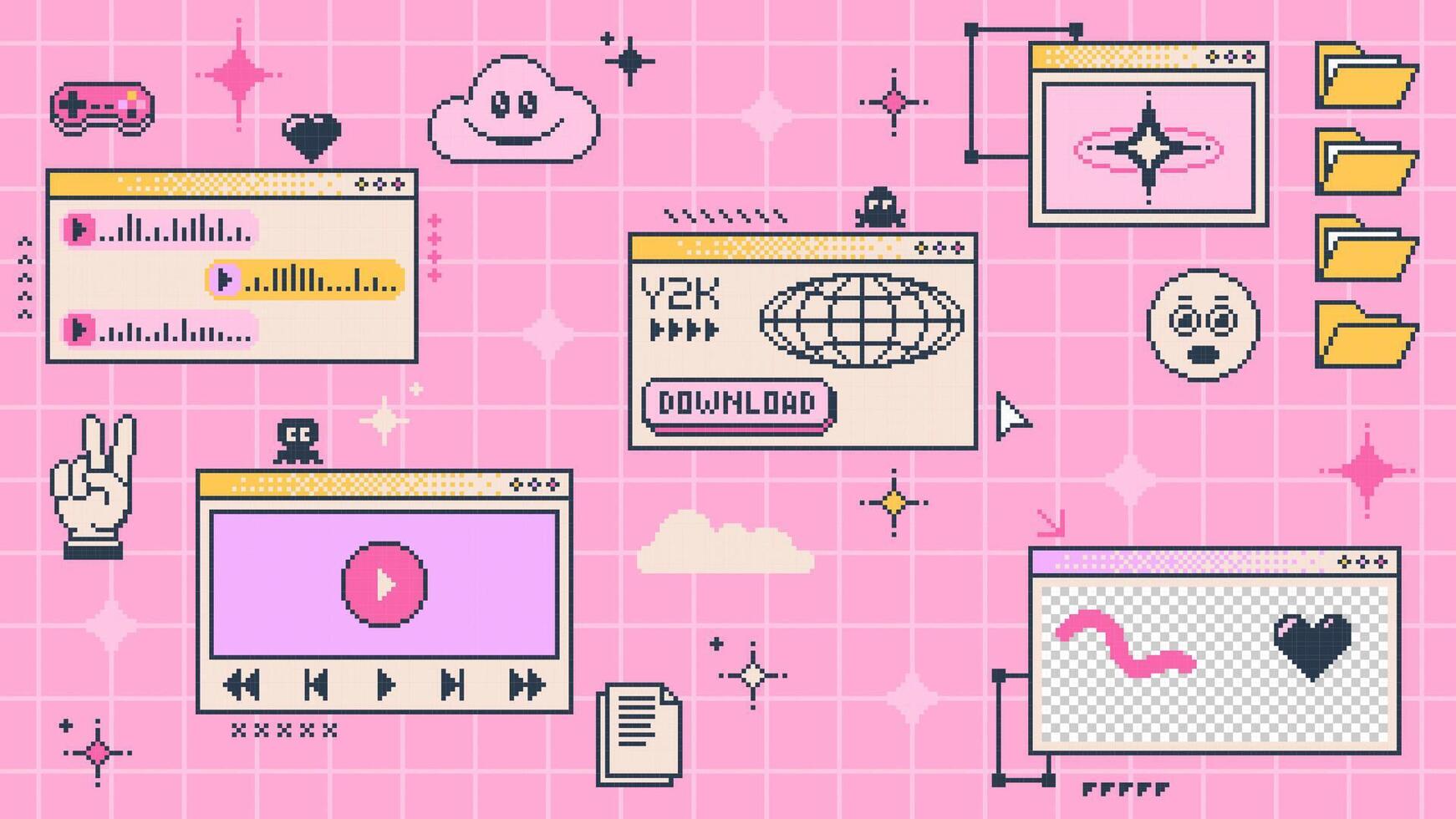 Interface digital com design Y2K com cores rosas